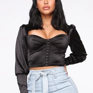 Satin Long Sleeve Corset Top